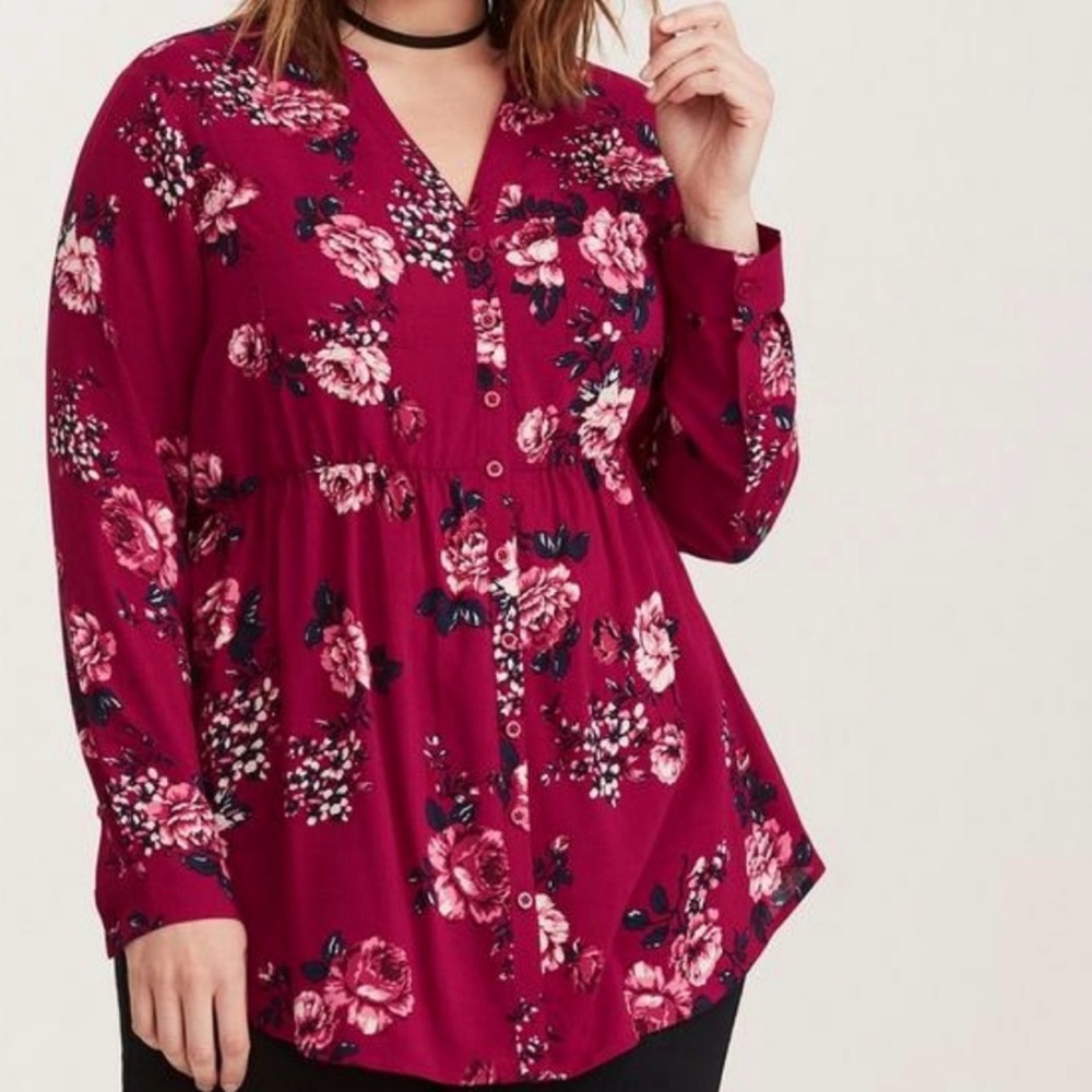 Torrid Floral Emma Button-Up Blouse - Deep Pink